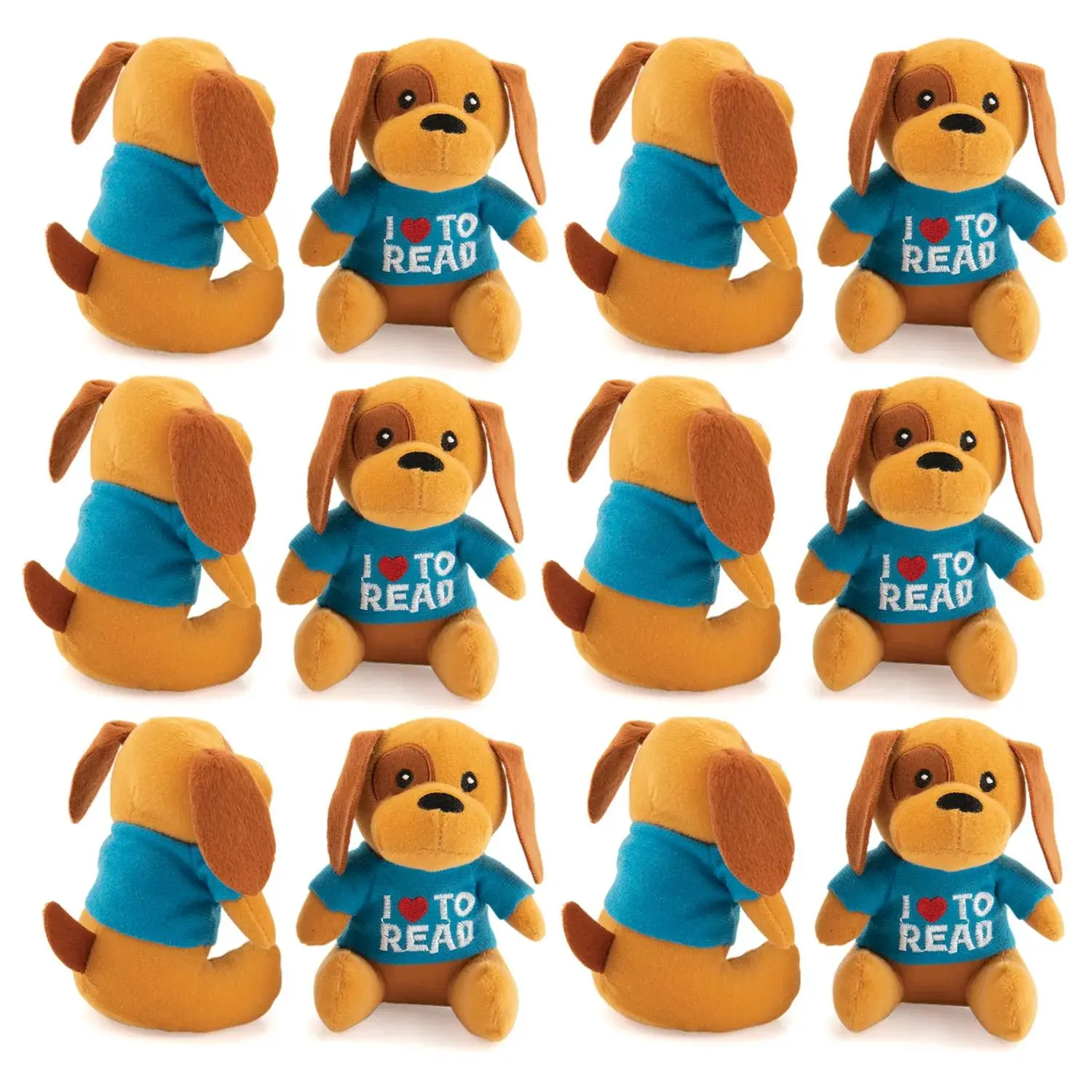 Adorable I Love to Read Stuffed Puppies - 48 Pc. for Kids and Parties, Stuffedanimals, Durable Soft Fluffy