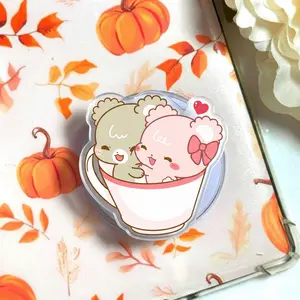 Cute Bear Couple Teacup MagSafe Phone Grip – Kawaii Love Aesthetic Magnetic Pop Socket & Kickstand – Cozy Pastel iPhone & Kindle Accessory Gift