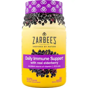 Zarbee's Elderberry Gummy Daily Immune Support Supplement with Vitamins A, C, D, E & Zinc, Black Elderberry Fruit Extract, Natural Berry Flavor, 60 Count