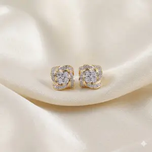 King of Blings-0.25ct Diamond 925 Silver Miracle Set Yellow for Men &Women Stud SWRILL Earrings