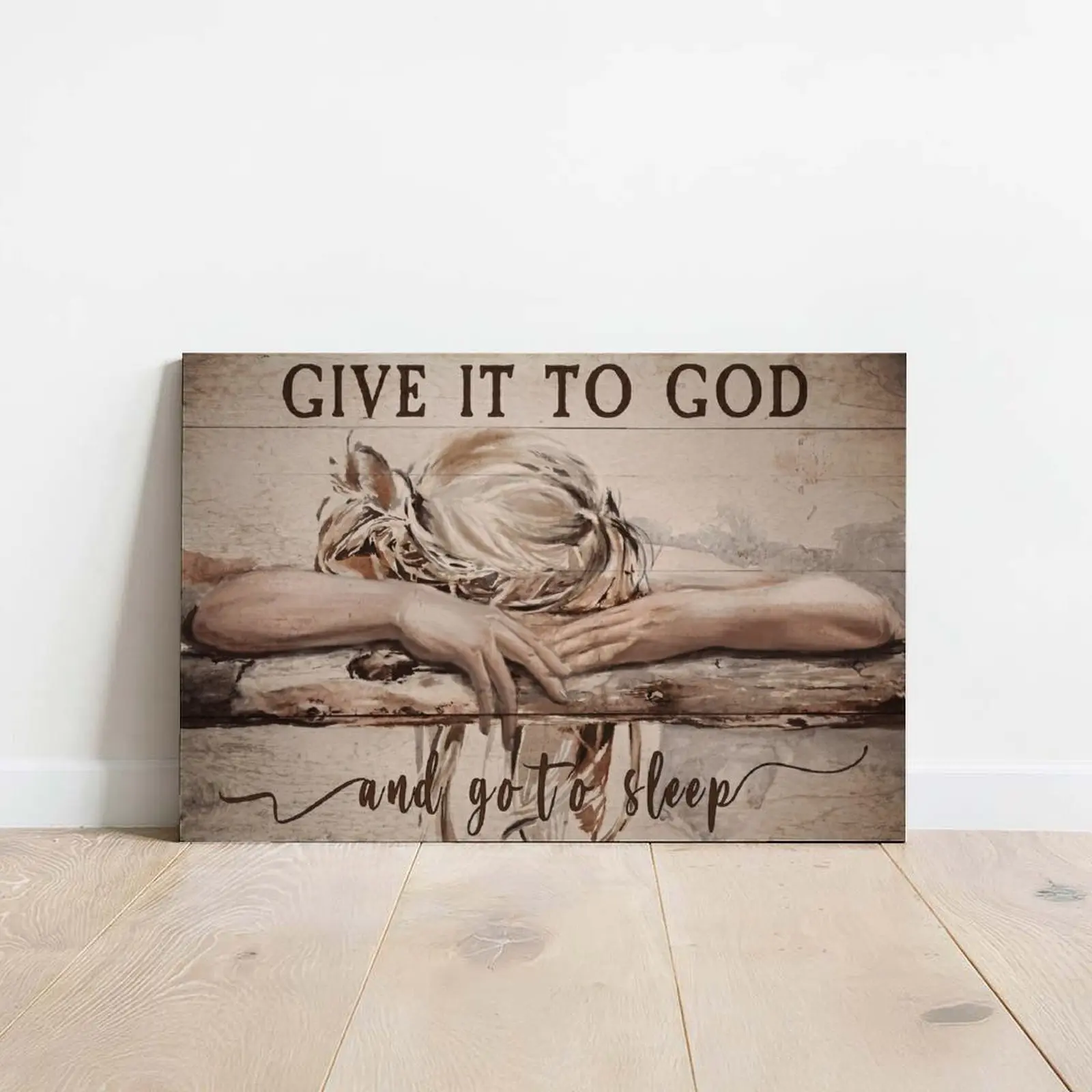 "Give It To God And Go To Sleep" Canvas Wall Art, Rustic Farmhouse Christian Bedroom Decor