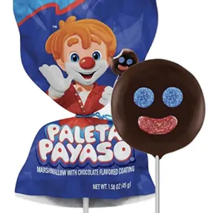 Paleta Payaso Marshmallow lollipop with chocolate coating 10 count