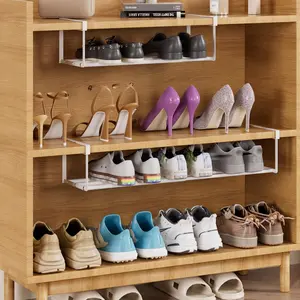 Expandable Shoe Rack Organizer,  Shoe Organizer for Closet & Adjustable Under Cabinet Shelf,Shoe Storage Rack Retractable for Kitchen and Clothing Storage (White, 2 Pack)