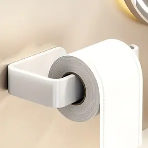 2PC No Drill Self Adhesive Wall Mounted Paper Towel Holder Bathroom Toilet Paper Roll Rack Hygienic Plastic Storage Organizer Space Saving for Small Bathroom Apartment Dorm Public Restroom Ideal for Family Home