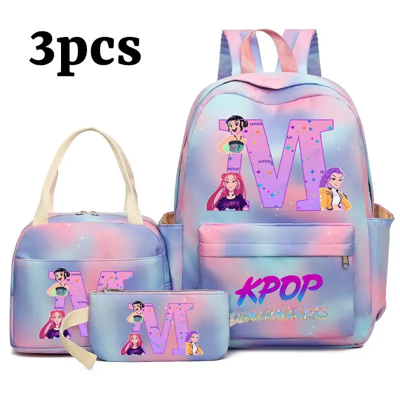 Pastel Gradient Star Character Graphic 3-in-1 Laptop Backpack Set Lunch Tote Pouch Travel School Bag