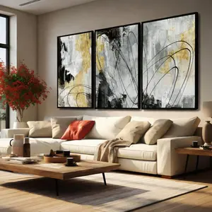 Gold Wall Art Abstract Wall Art Living Room Decor Black and White Canvas Picture Home Decor Wooden Frame Line Paintings Modern Artwork Office Decor 24"x 36"x 3 Pieces