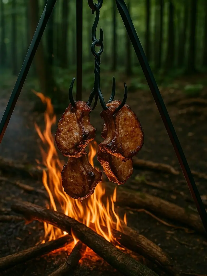 Hand Forged Hanging Meat Hook – Heavy Duty Iron Butcher Hook for Game & Camp, Blacksmith