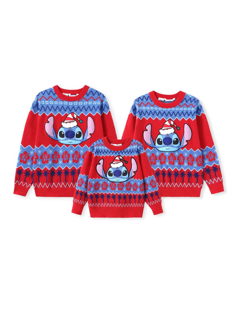 PatPat Disney Stitch Christmas Family Matching Snow Sweater – Fun Holiday Long-Sleeve Crewneck Pullover Outfit for Festive Party