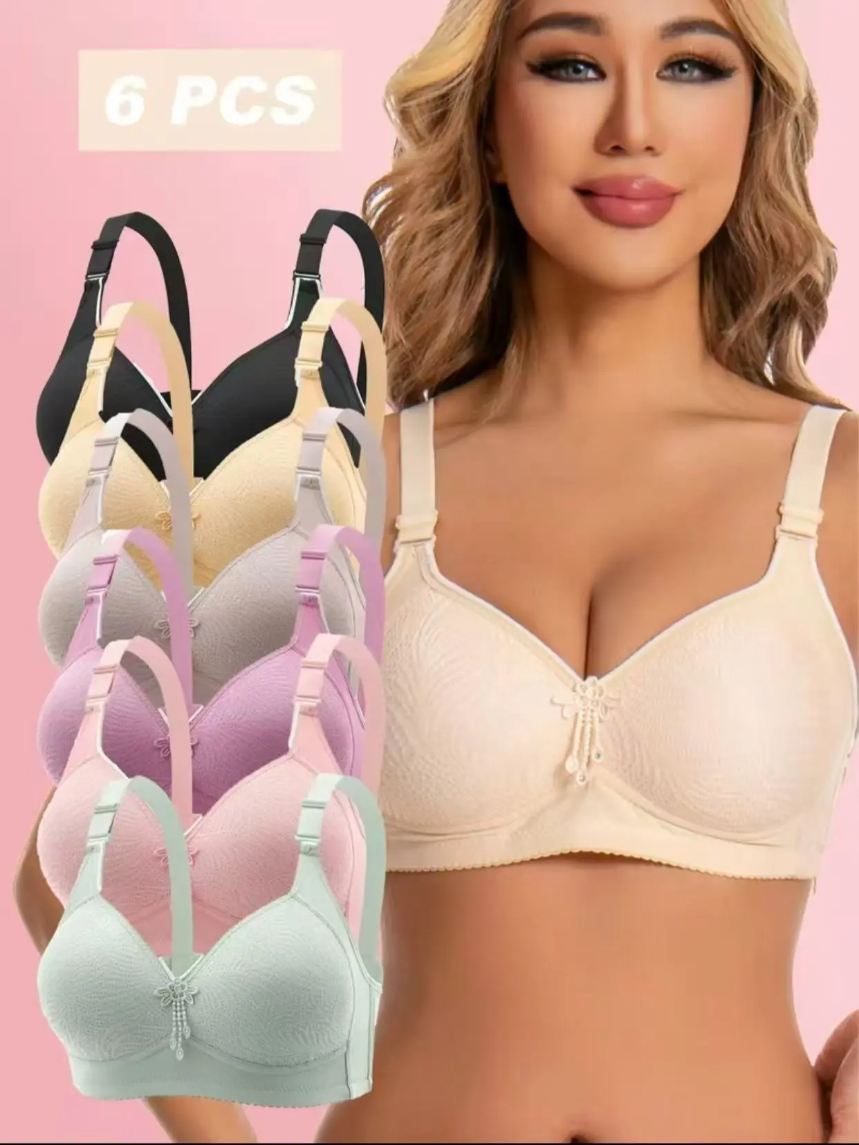 5/6-Pack Wireless Push Up Bra SeamlessComfort Fit with Tassel Detail Women's EverydayT-Shirt Lingerie Minimalist Style Basic