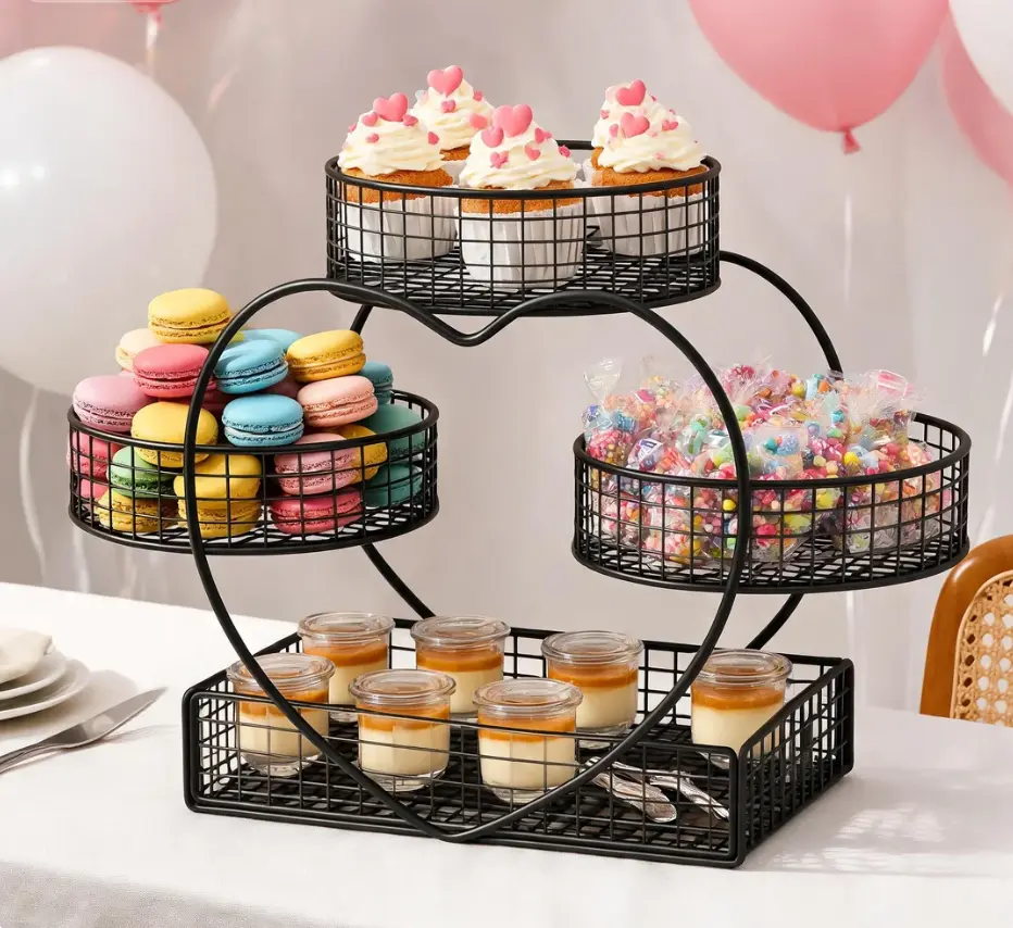 3-Tier Heart-Shaped Metal Kitchen Organiser - Fruit & Vegetable Storage Basket, Multi-Functional Shelf for Vanity Perfume & Snacks, Includes Storage Bag for Home Tidiness