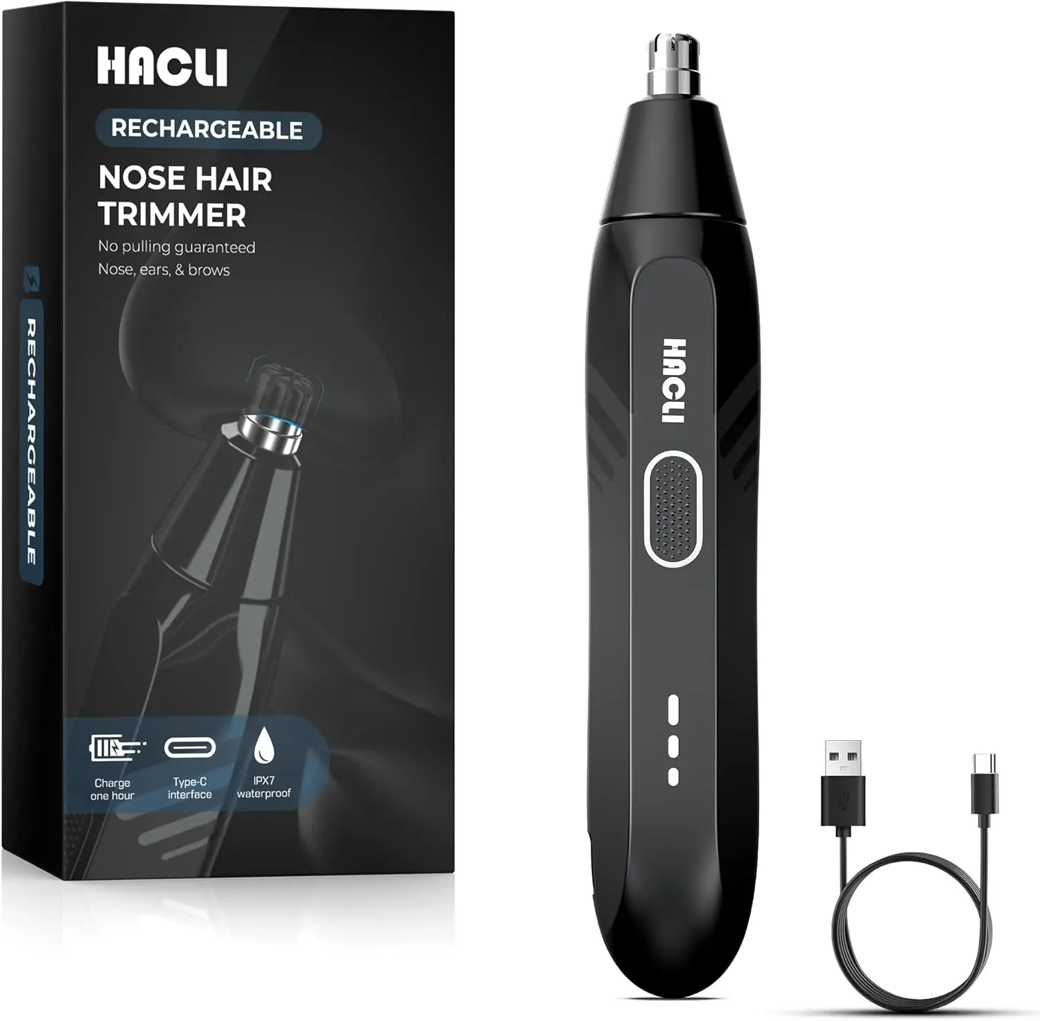 Electric Nose Hair Trimmer - Cordless Trimmers for Hair Removal Solution, USB-C Rechargeable, Waterproof, Stainless Steel Blades, 360° Dual-Blade System, Matte Rubber Handle, Easy Clean, Black Gold Beauty Products, Father's Day Gifts, Dad Gift