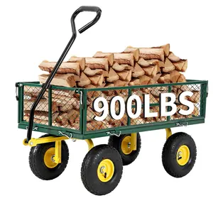 Garvee Heavy Duty Steel Garden Wagon Cart with 900 Lbs Capacity, 2-in-1 Pullable Folding Utility Yard Wagon Featuring Removable Sides and 10 Inch Tires for Transporting Gardening Soil, Tools, and Plants