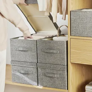 1pc clothing compartment portable foldable storage box,washable crystal cotton & drawer style fabric storage box,foldable household storage box,wardrobe large-sized organizing basket