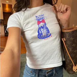 [ SALE UP TO 50% ] Cat with bow tie preppy baby tee, coquette clothing, Baby Tee Style for Women, Aesthetic Clothing, Smarty Cat t-shirt