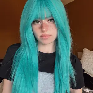 Teal Synthetic Wig with Bangs Alternative Shaggy Style Green/Blue 22 Inch Cosplay Costume Wig for parties and Events