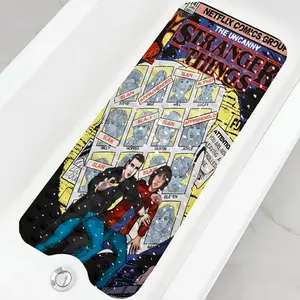 Stranger Things comic book style poster-style bath mat, suitable for bathtubs, laundry rooms, bedrooms, kitchens, and home décor.