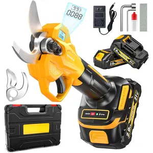 2.1"/ 54mm Electric Pruning Shears, Cordless Electric  LCD Display&SK7 , 21V Brushless  Branch  with 2 count Rechargeable 2000mAh  & 2  (Yellow)