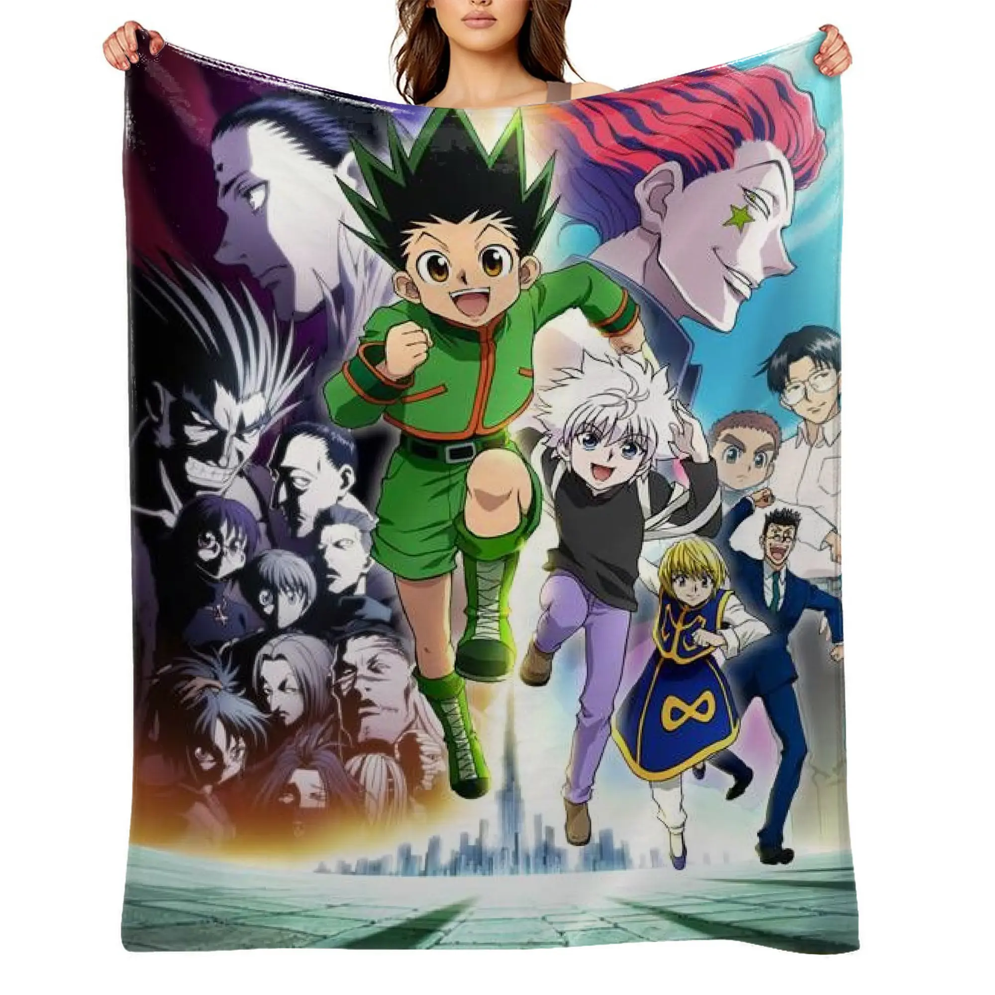Licensed Hunter x Hunter Anime Print Flannel Fleece Throw Blanket - Ultra Soft, Wrinkle Resistant, Anti-Shrink, Quick-Dry, Machine Washable - Multi-Size Cozy Gift for Kids A-52, Adults