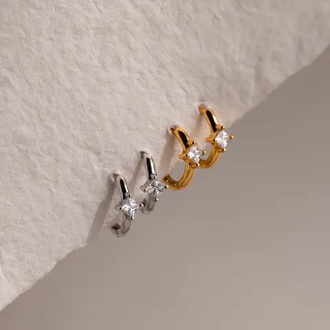 Athena Huggies by Caitlyn Minimalist - Dainty Diamond Huggie Hoop Earrings in Gold & Silver - Everyday Crystal Earrings - Minimalist Jewelry - Christmas Gift for Mom
