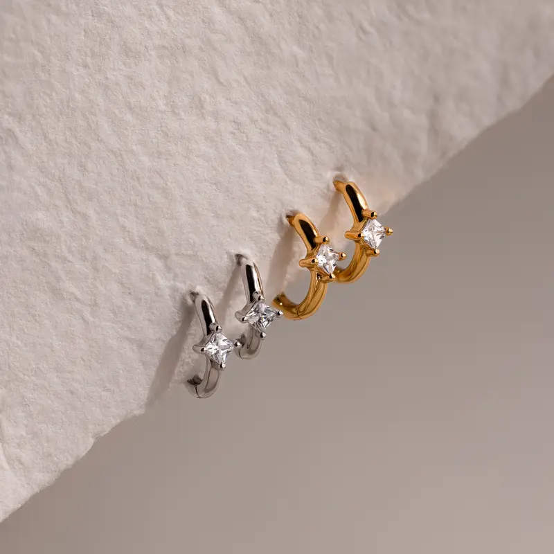 Athena Huggies by Caitlyn Minimalist - Dainty Diamond Huggie Hoop Earrings in Gold & Silver - Everyday Crystal Earrings - Minimalist Jewelry - Christmas Gift for Mom