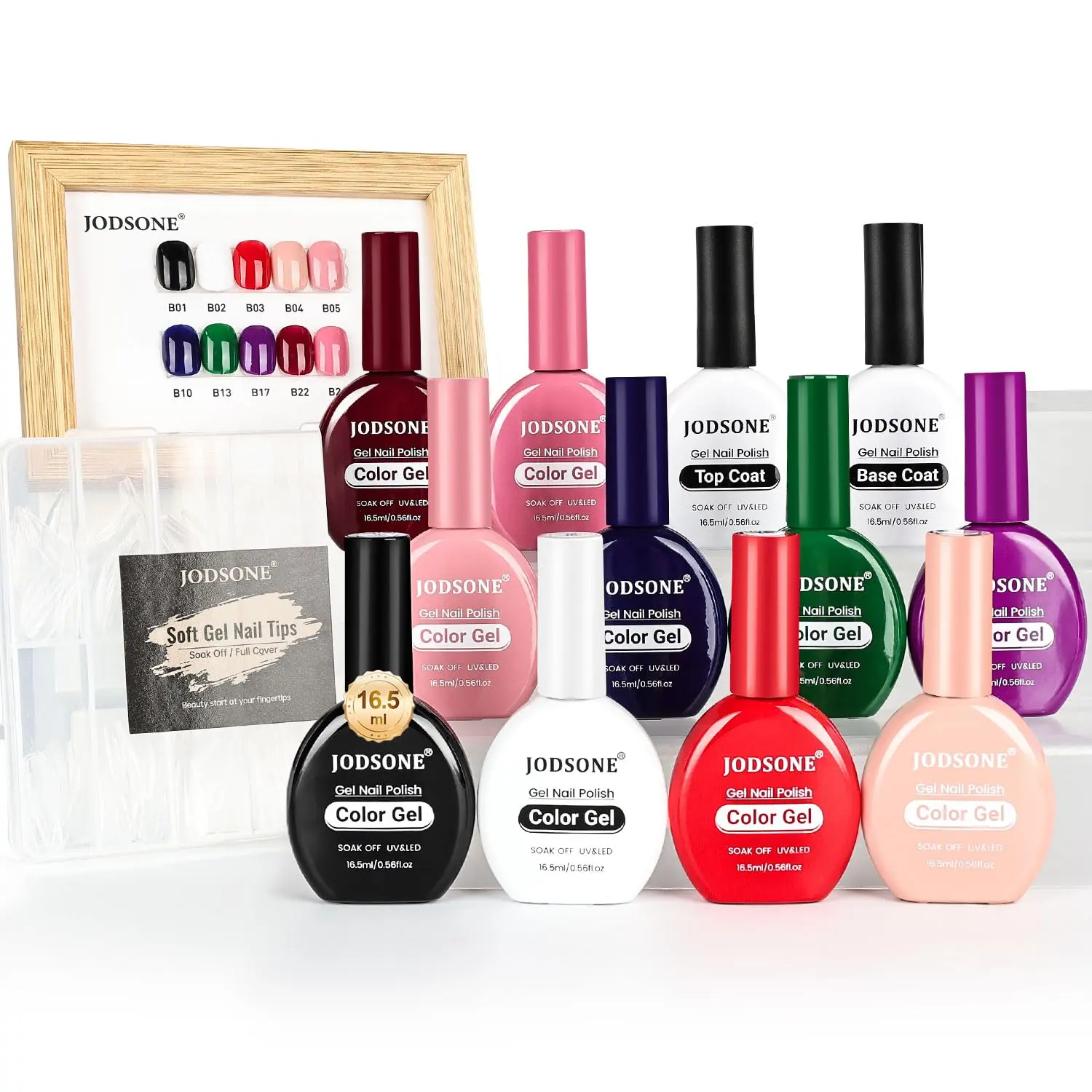 JODSONE 12 PCS 16.5 ml Gel Nail Polish Same Color Same Bottle with Base Coat and Top Coat, 10 Colors for At-Home Salon Nail Art, Holiday Gifts