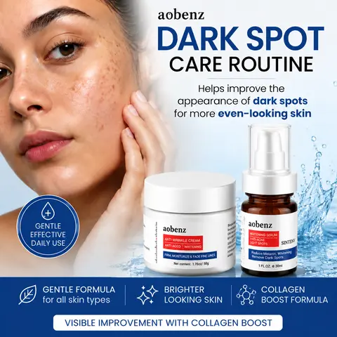 [aobenz Official] Dark Spot Corrector Daily Skincare Kit - Collagen Firming Cream, Retinol Serum, Hyaluronic Acid Moisturizer, Vitamin C Brightener, Sunscreen for Soothing Redness Relief, Calming Hyperpigmentation, Radiant Plump Even-Toned Skin