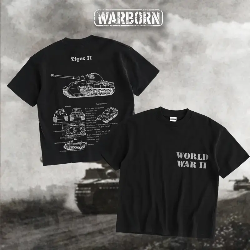 WARBORN Tiger II German Tank Graphic T-Shirt/Hoodie for Men, WWII Military Streetwear, Heavy Panzer