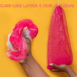 African Exfoliating Net Sponge, Long Stretch Back Scrubber for Shower, Deep Clean Body Washcloth for Dead Skin & Keratosis Pilaris, Reusable Bath Sponge for Smooth Skin