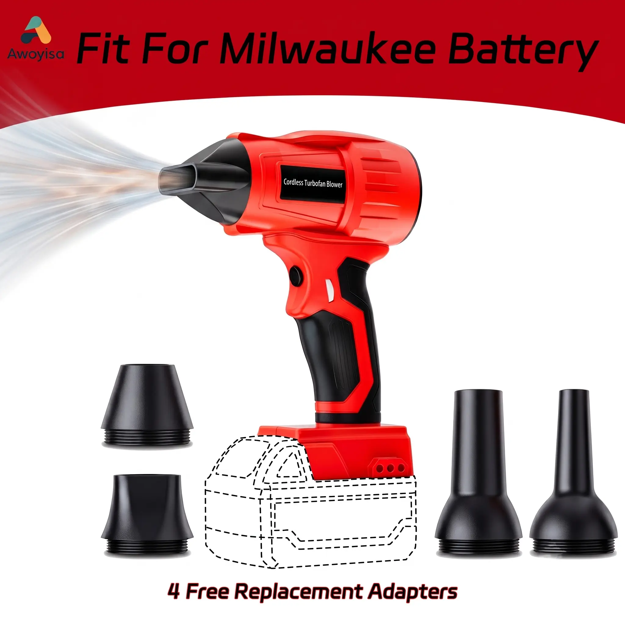 2026 Awoyisa Viral 96K RPM Blower Gun for Milwaukee M18 battery ! Ultimate Cordless Turbo Fan to Blow Water Off Cars & Dust Cleaning + 5 Free Nozzles (Tool Only)