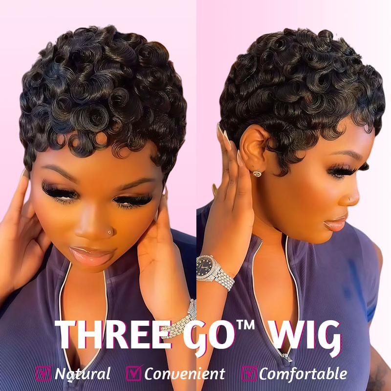 ShowRealHair Wig 025 Pixie Cut Wig for Black Women Short Bomb Curly Wigs Brazilian Virgin Human Hair Short Pixie Cut Layered Wig