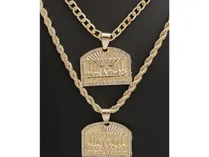 Jesus Last Supper 21 Inch or 23 Inch White Color Stones Gold Plated Necklace with Detachable Pendant Religious Jewelry
