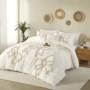 Gift knot pattern Duvet Cover Set, Boho Tufted Comforter Sets with Zipper Closure, Including1 Duvet Cover & 1/2 Pillowcase without Filler, Soft Comfortable Bedding Set for Home Bedroom, Microfiber Bed Set