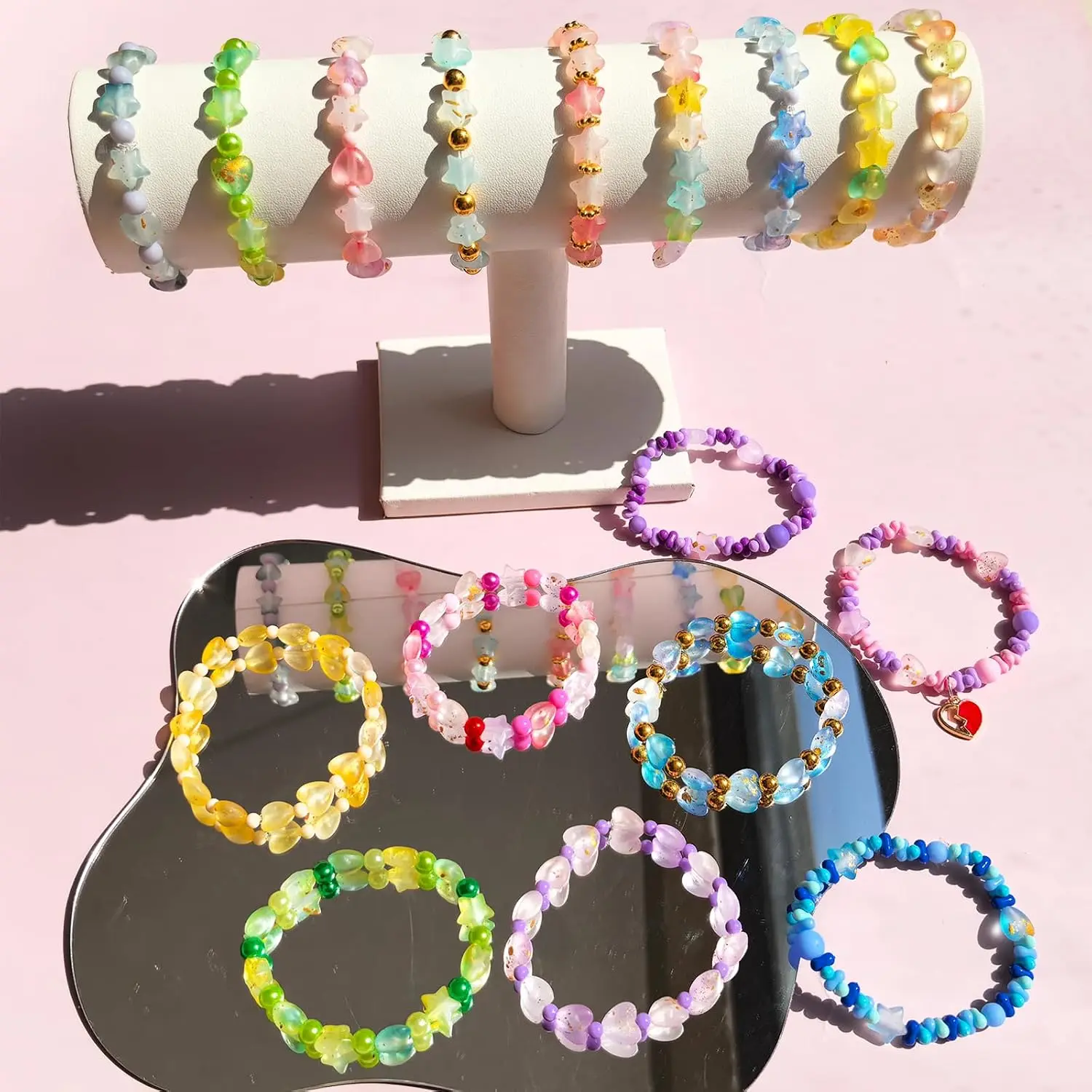 1000Pcs Matte Acrylic Star Beads Hart Beads for Jewelry Making Frosted Gold Foil Acrylic Beads Pastel Beads Colorful Assorted Bead Cute Aesthetic Kawaii Bead for Bracelet DIY Craft Earring Phone Charm