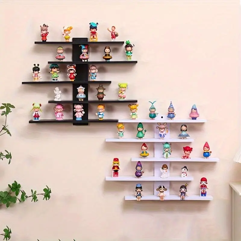 5-Tier Adjustable Wall-Mounted Floating Display Shelves, Fiberboard Modern Decorative Storage Rack, Multifunctional Home & Office Shelving Unit For Action Figures, Building Blocks, Collectibles, Dolls, Statues, Perfect Holiday Gift, Floating Shelves Black