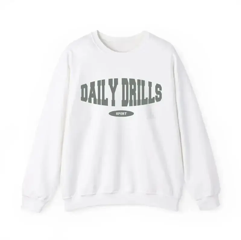 Daily Drills Graphic Crewneck Sweatshirt – Unisex Relaxed Fit Pullover, Casual Sport Streetwear Top