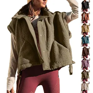 Naeduo Women's TikTokShopBlackFriday Fleece Vest Casual Sleeveless Button Down Winter Warm Sherpa Jacket with Pockets Armygreen Boxy Fit Polyester Material