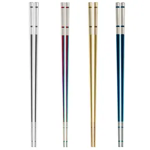 Anti-Slip 304 Stainless Steel Chopsticks Set of 4, Heat Resistant Metal Chopsticks for Daily Use, Easy to Clean