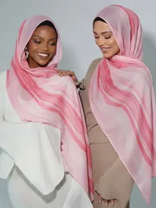 Elegant Tie-Dye Gradient Headscarf, Soft Comfortable Breathable Cotton Linen Long Scarf, Muslim Fashion Daily Cute, Ramadan Fashion, Turban Hijab