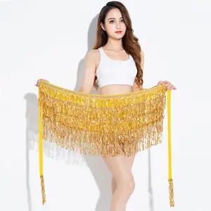 Sequin Tassel Belly Dance Hip Scarf Sparkling Wrap Fringle Skirt for Women Girls Belly Dance Costume