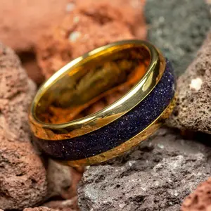 Sandstone Nebula Yellow Gold Men's Tungsten Ring - 8mm