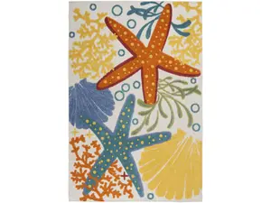 212 MAIN 6 x 9 ft. Polypropylene Multi-Color Stain-Resistant Indoor/Outdoor Area Rug with Sea Motifs, Contemporary Household Textile Home Decor