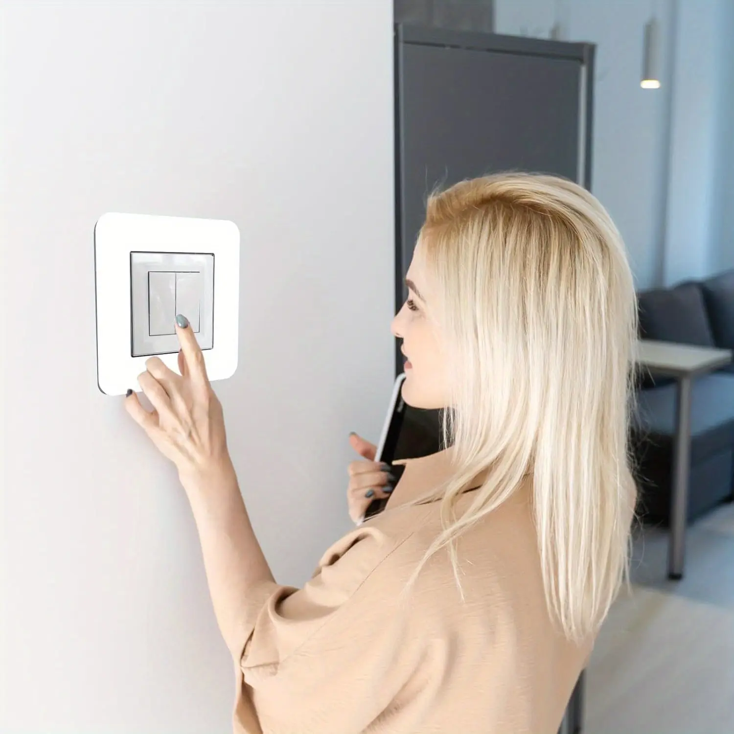 4PCS Self-Adhesive Acrylic Light Switch Cover | 3.38" Square Peel & Stick Wall Plate | No Tools Needed Modern Home Decor Upgrade for Standard Switches