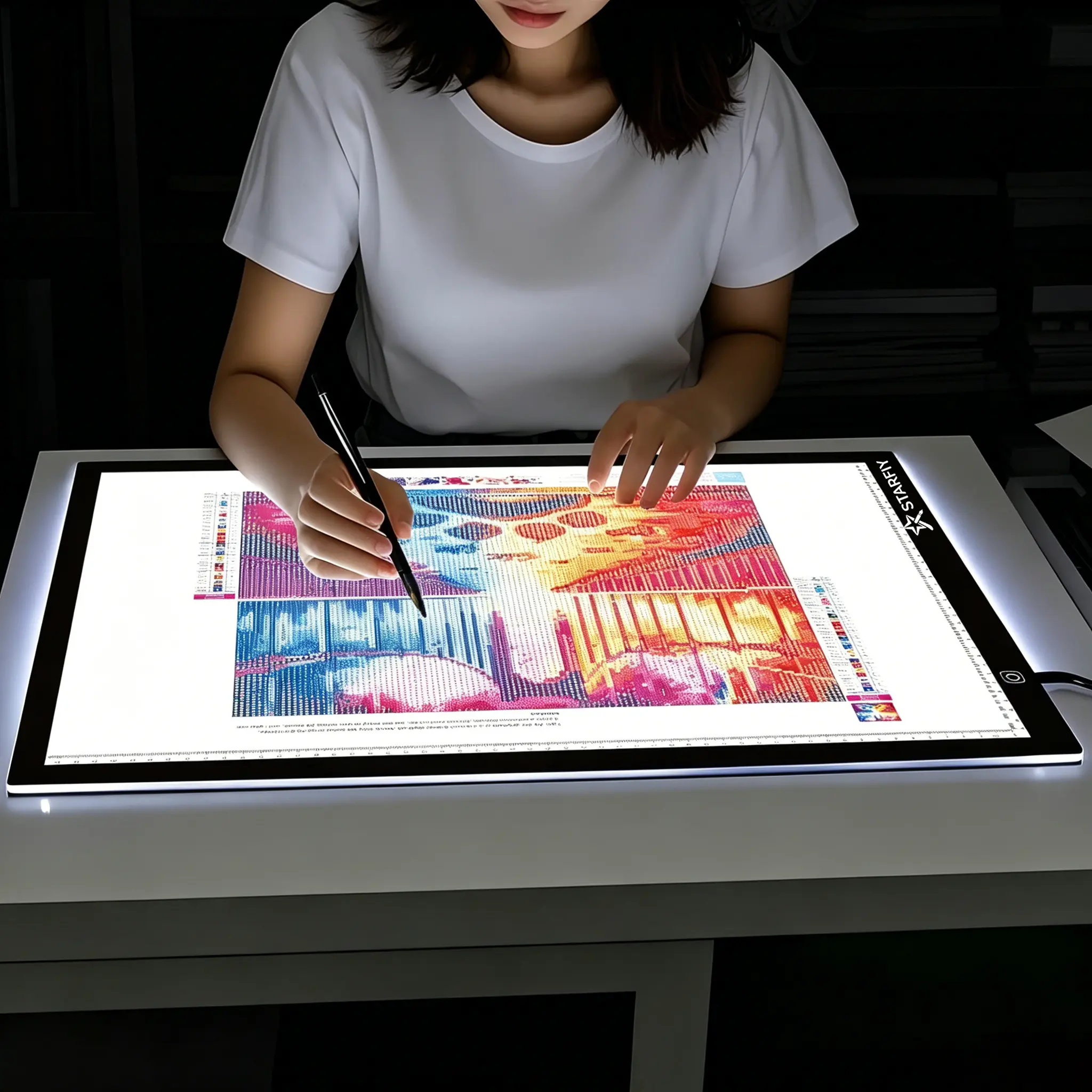 STARFIY LED Drawing Acrylic Board - A2 Size (60cm x 40cm), Professional Art Tool for Art Enthusiasts, Soft Light, 3-Level Dimming, No Dot Pattern, Built-In Scales, USB Type-C Port, Charges Easily, Ideal for Sketching, Painting