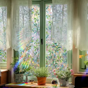 A creative vine leaf spring colorful sunlight static sticker (45*100cm) - window sticker for glass window decoration (XC3048-YL)