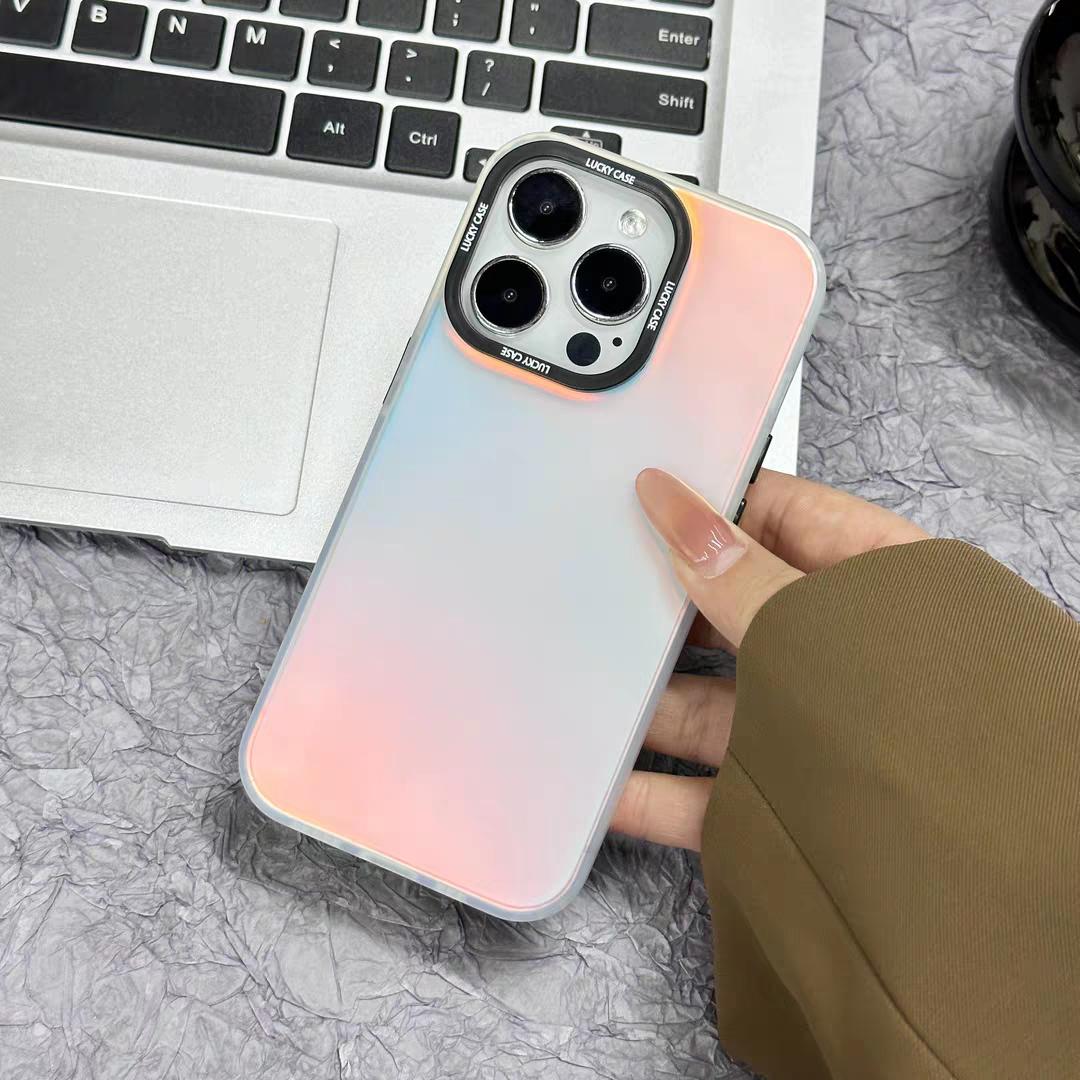 Dynamic Holographic iPhone Case for X/XS/11/12/13/14/15/16/17 Pro/Pro Max/Plus/Air | IMD Iridescent Gradient Chameleon Effect, Black Camera Lens Frame & Buttons, Slim Shockproof Protective Cover, Cute Aesthetic Phone Case for Women Girls ﻿