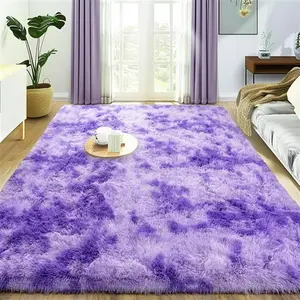 Tie-dye Purple Super Fluffy Rug For Bedroom, Shag Fuzzy Area Rug For Living Room Bedroom, Plush Soft Carpet For Girls Boys Kids, Non Slip Throw Rugs For Dorm, Modern Home Decor Aesthetic