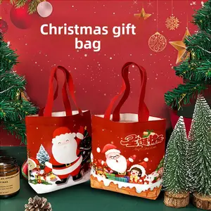Christmas themed canvas bag gift packaging bag, Christmas Eve Santa Claus hand bag, random Christmas card candy gift bag