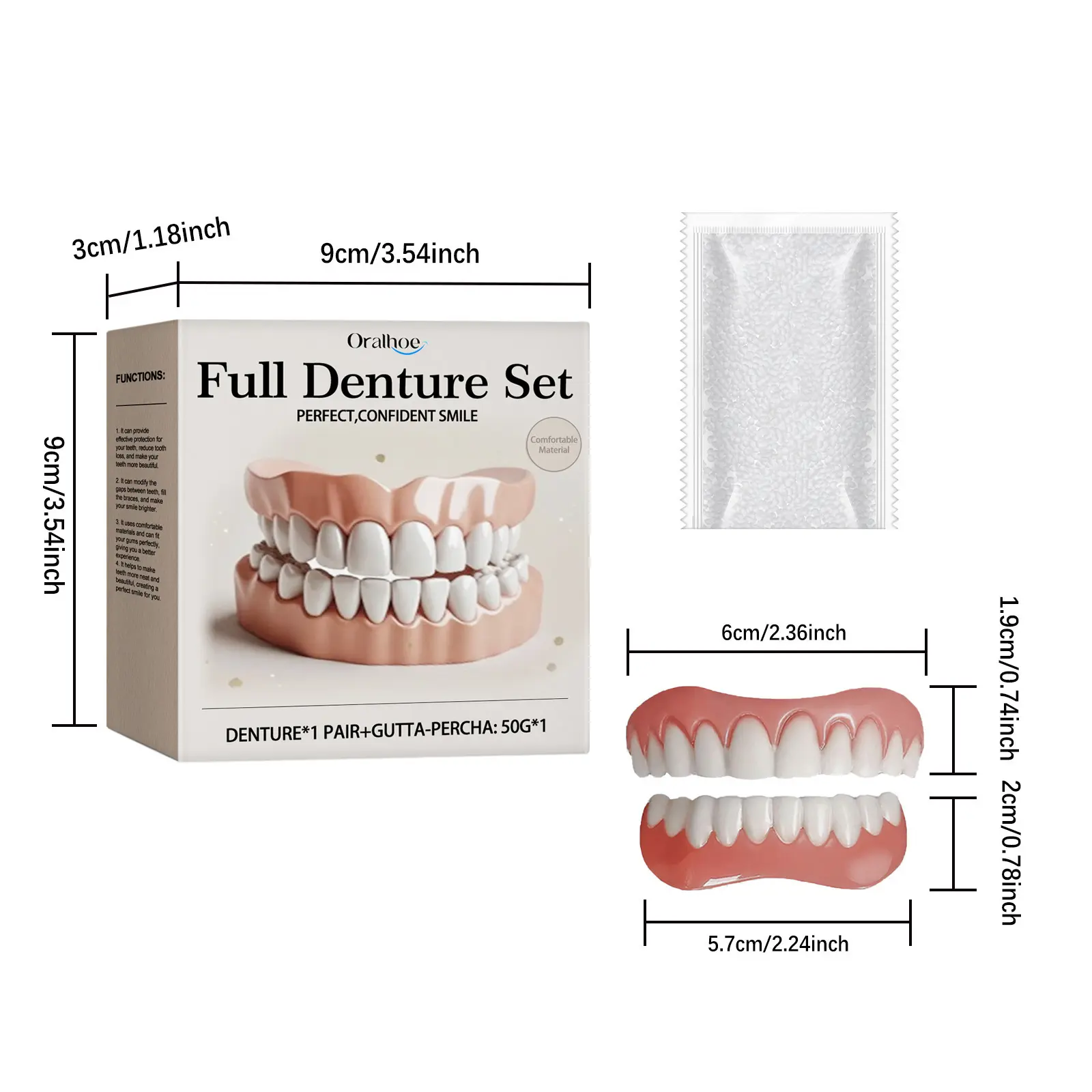 Oralhoe Full Denture Set for Perfect Confident Smile - Teeth Beautification Kit Enhancing Gap Appearance & Improving Smile Cross-Border Wholesale Available Whitening oral care Dental and