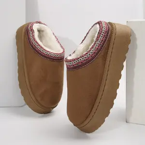 Platform Slippers for Women Warm Mini Boots Non-slip Plush Lining Slip On Indoor Outdoor House Winter Shoes