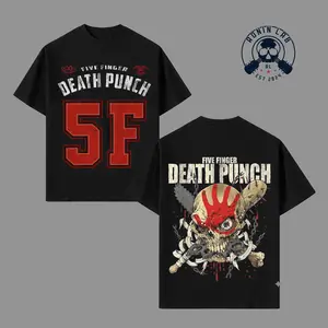 Five Finger Death Punch Skull Graphic T-Shirt, Oversized Cotton Tee, Heavy Metal Band Design Shirt, Streetwear Unisex